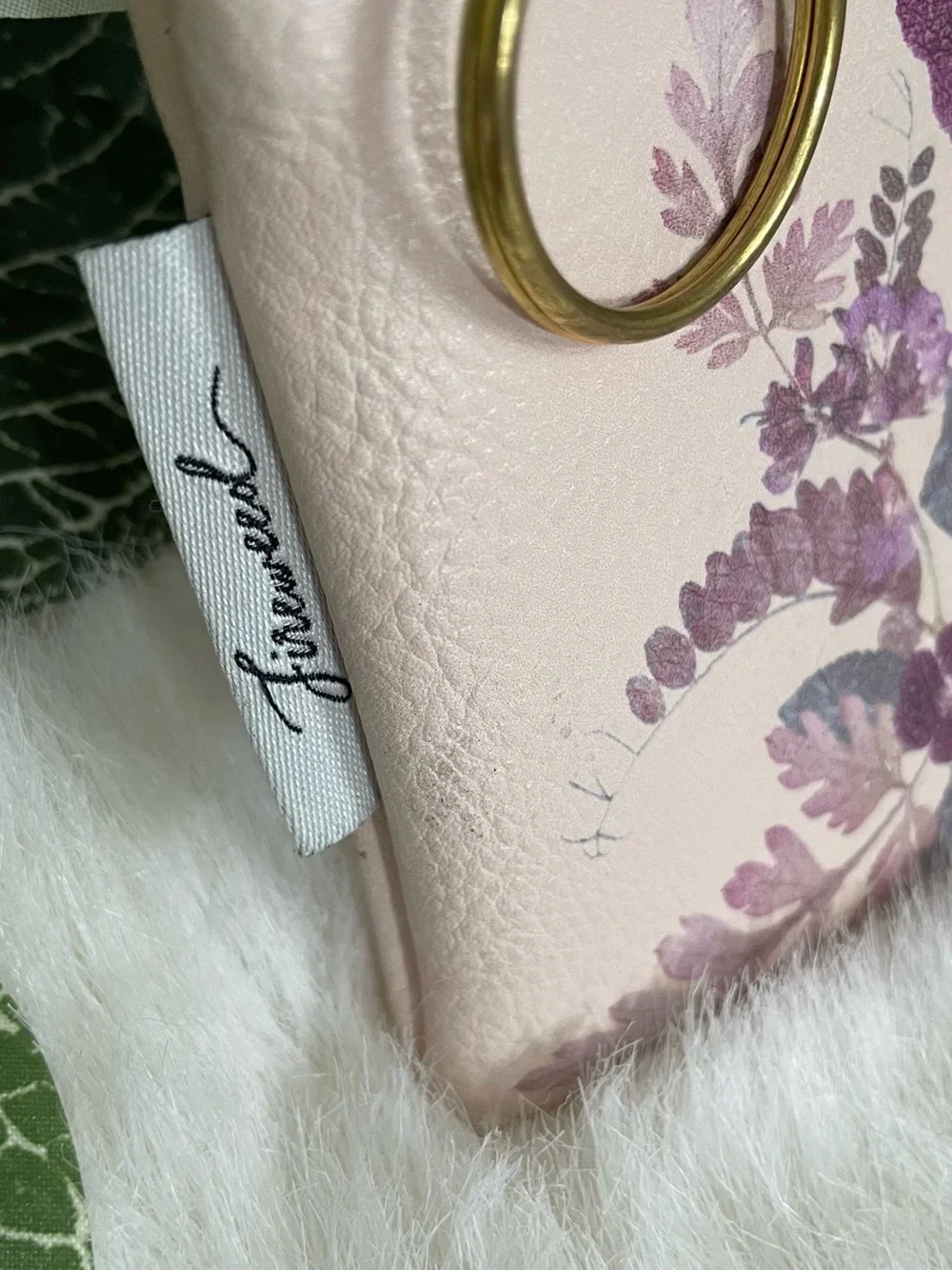 Floral Coin Purse Key Pouch Mini Wallet Pink Vegan Leather
